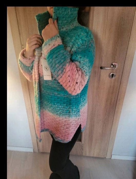 Kolorowa kurtka narzutka oversize  sweter na guziki koszula kolory