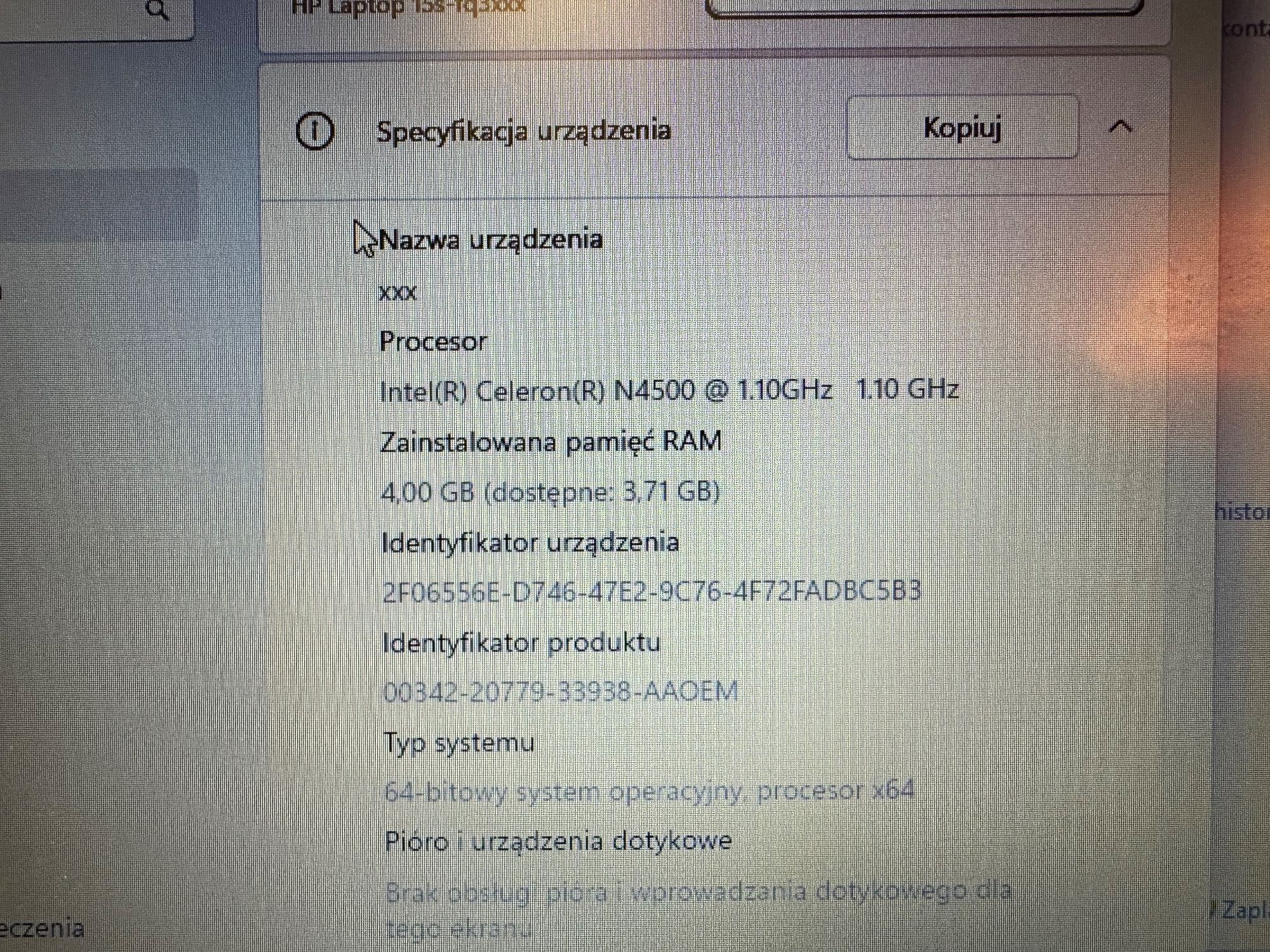 Laptop HP 15s-fq Celeron N4500 stan BDB Kraków