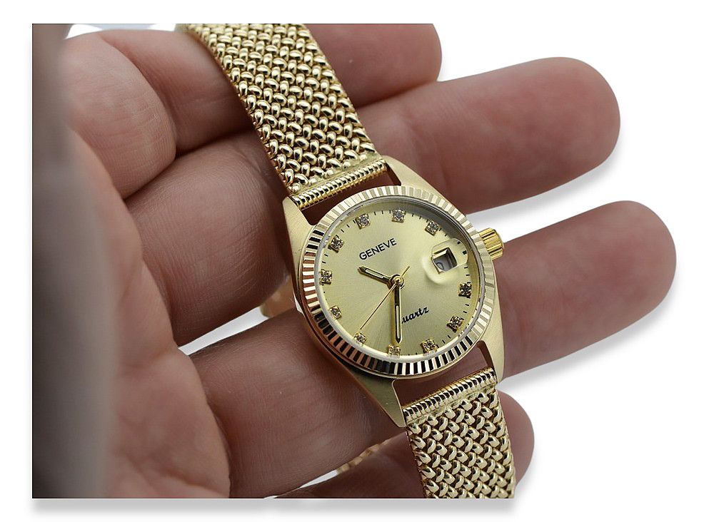 Złoty zegarek damski 14k 585 z bransoletą Geneve lw020ydyz&lbw003y Wr