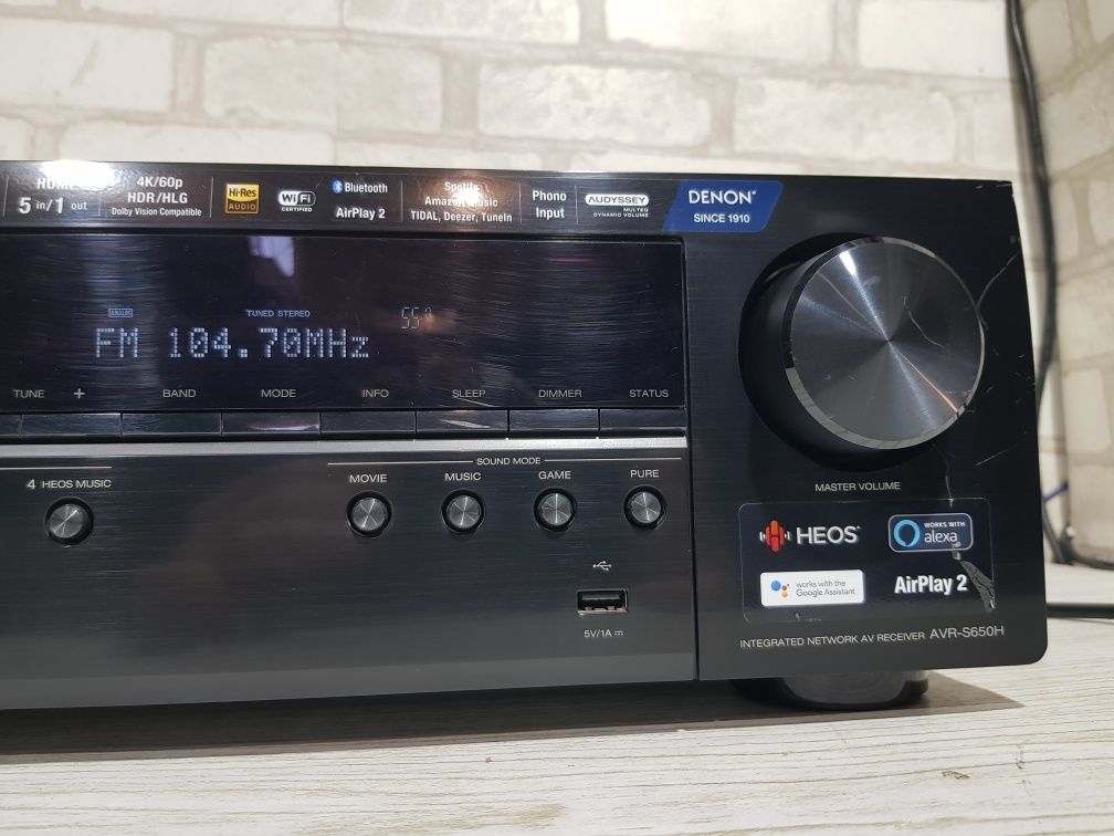 5.1 AV ресивер DENON AVR S650H,*5x100 Вт, HDMI, Wi-Fi, Bluetooth, б/у