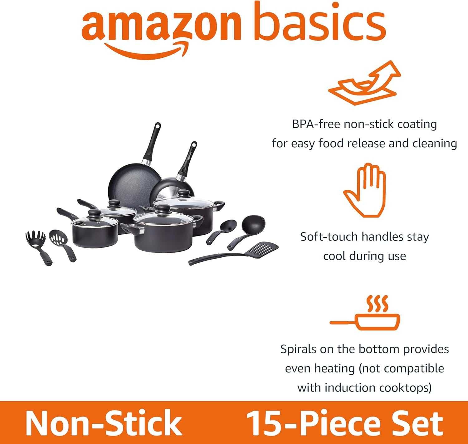 Сковорідки каструлі посуд з антипригарним покриттям Amazon Basics