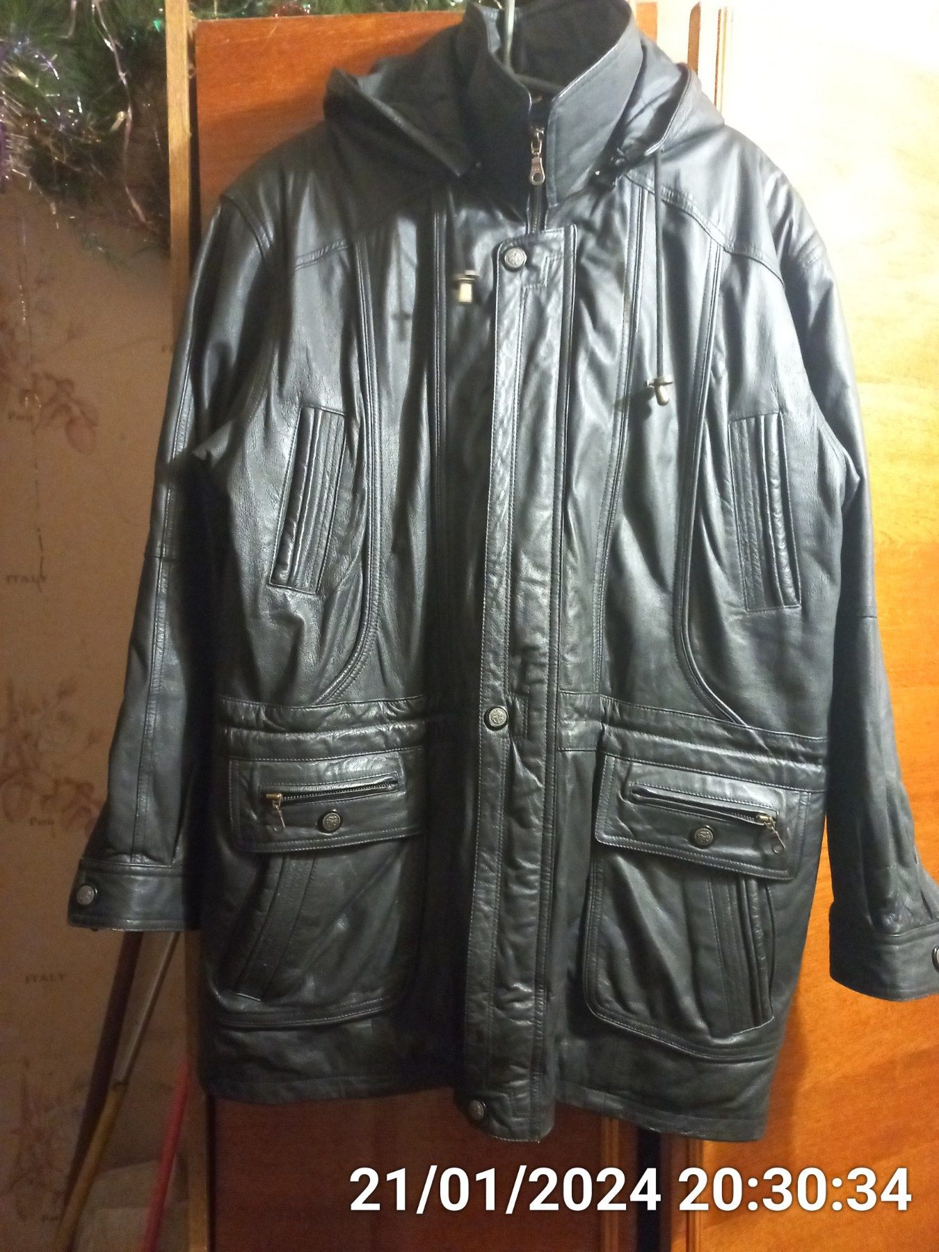 Куртка капюшон натуральная кожа Германия 56р подкладка мех