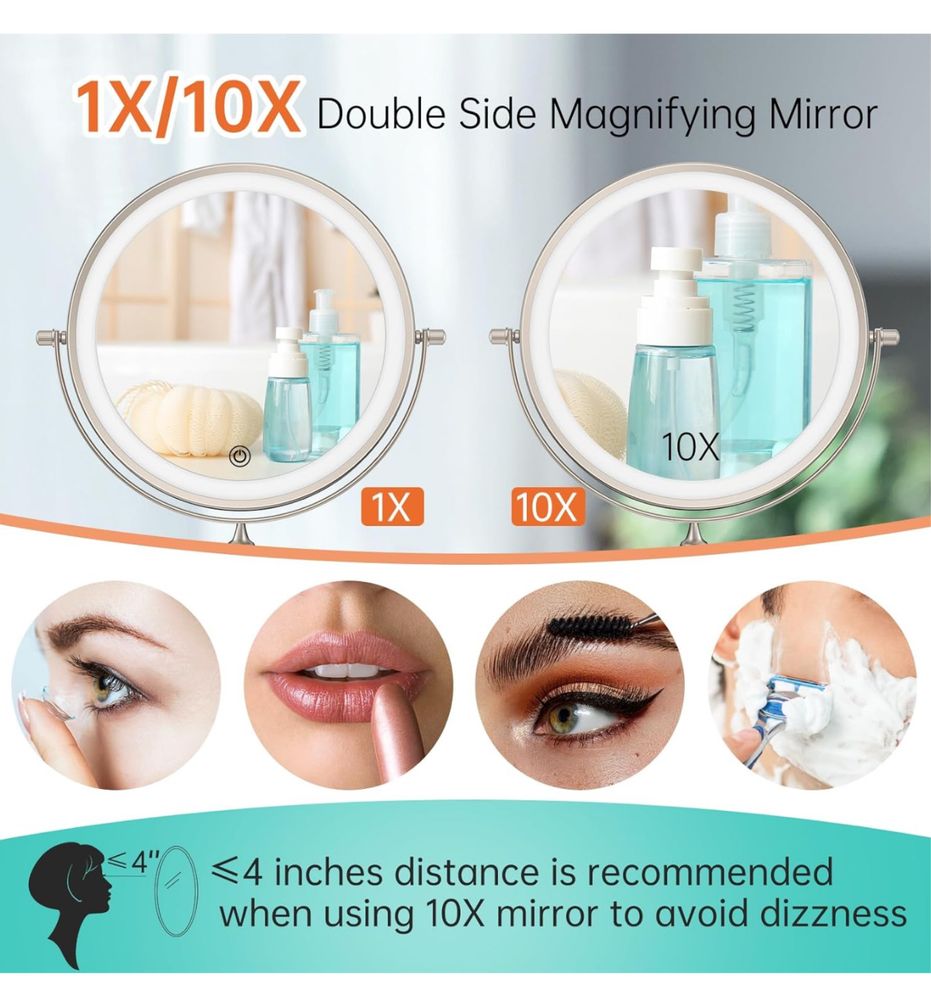 Lustro podświetlane do make up makijażu 10x powiekszenie obracane 360