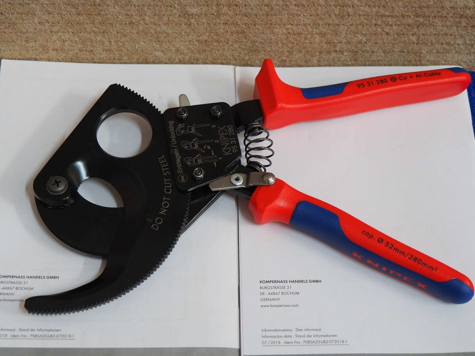 Nozyce zapadkowe do kabli KNIPEX 95.31.280 Germany nowe obcinak 280mm