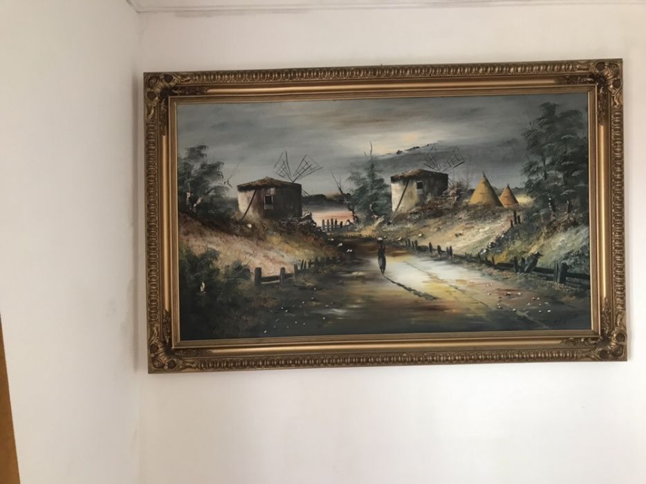 Móveis e quadro madeira maciça anos 80