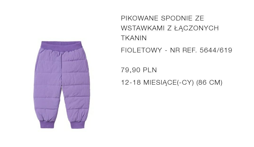 ZARA pikowane ciepłe spodnie roz. 86 fiolet NOWE