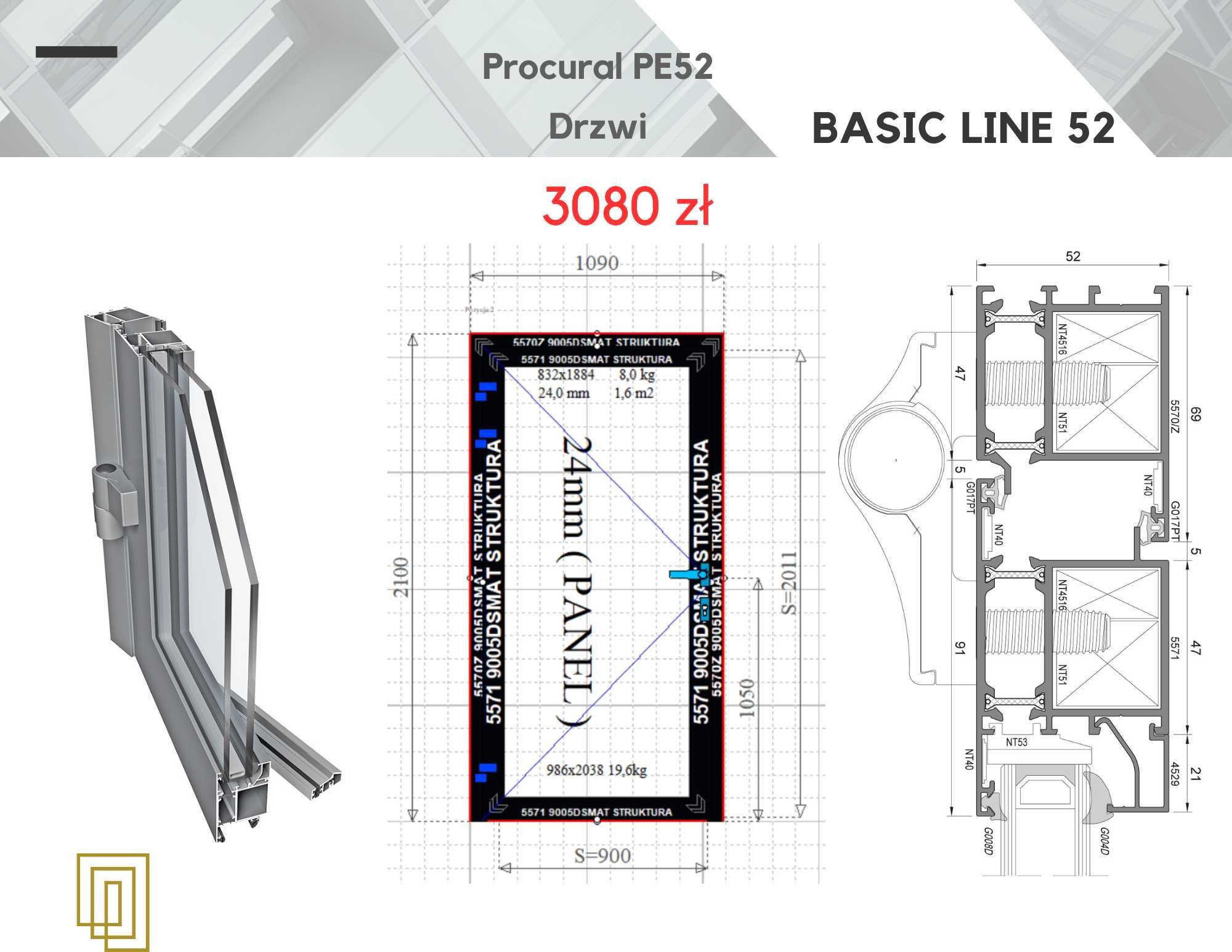 Drzwi aluminiowe PEŁNE (PANEL) CIEPŁE 1090 x 2100 Drzwi wejściowe