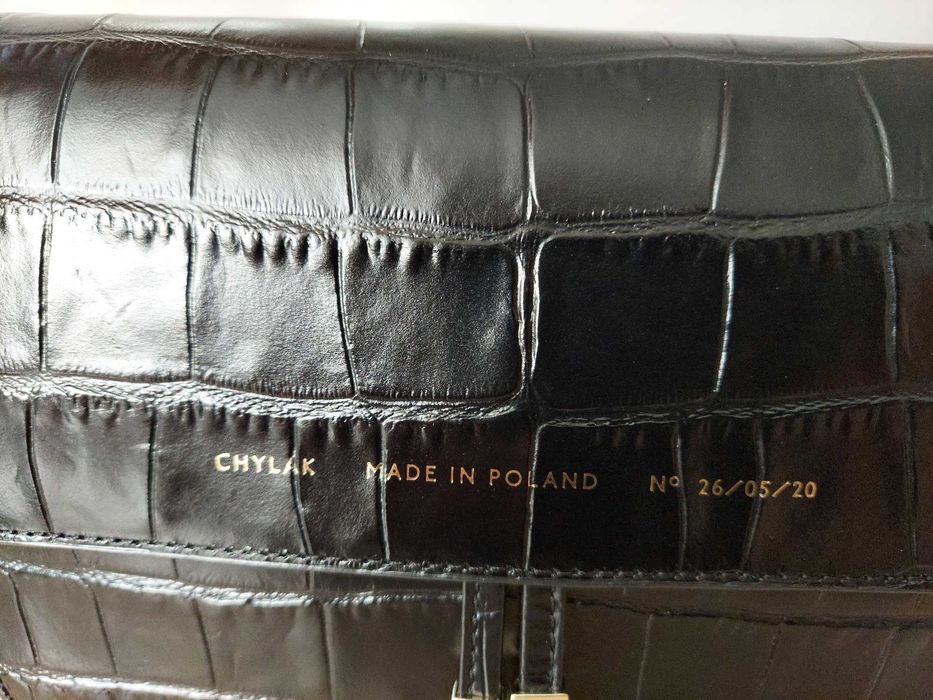 Chylak - Klasyczna Torebka na Ramię „błyszczący czarny krokodyl”