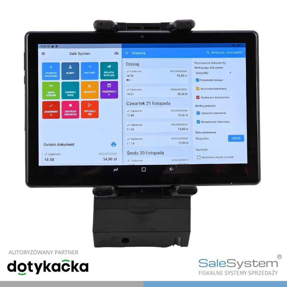 System POS tablet 10 cali z drukarką fiskalną Elzab Terminal płatniczy