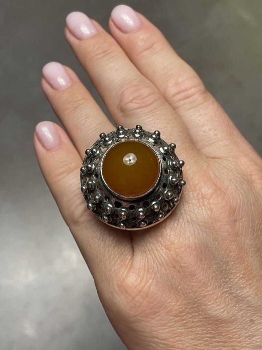 Artystyczny Srebrny Pierścionek - BURSZTYN - 16,75g - WEGAR - Kraków