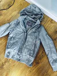 Szara srebrna kurtka zimowa s ciepla z futerkiem ocieplana