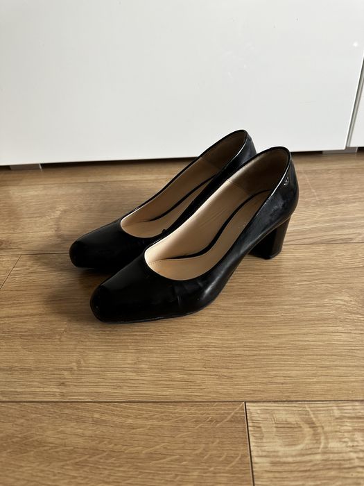 Buty czółenka obcas czarne Wojas skórzane półbuty