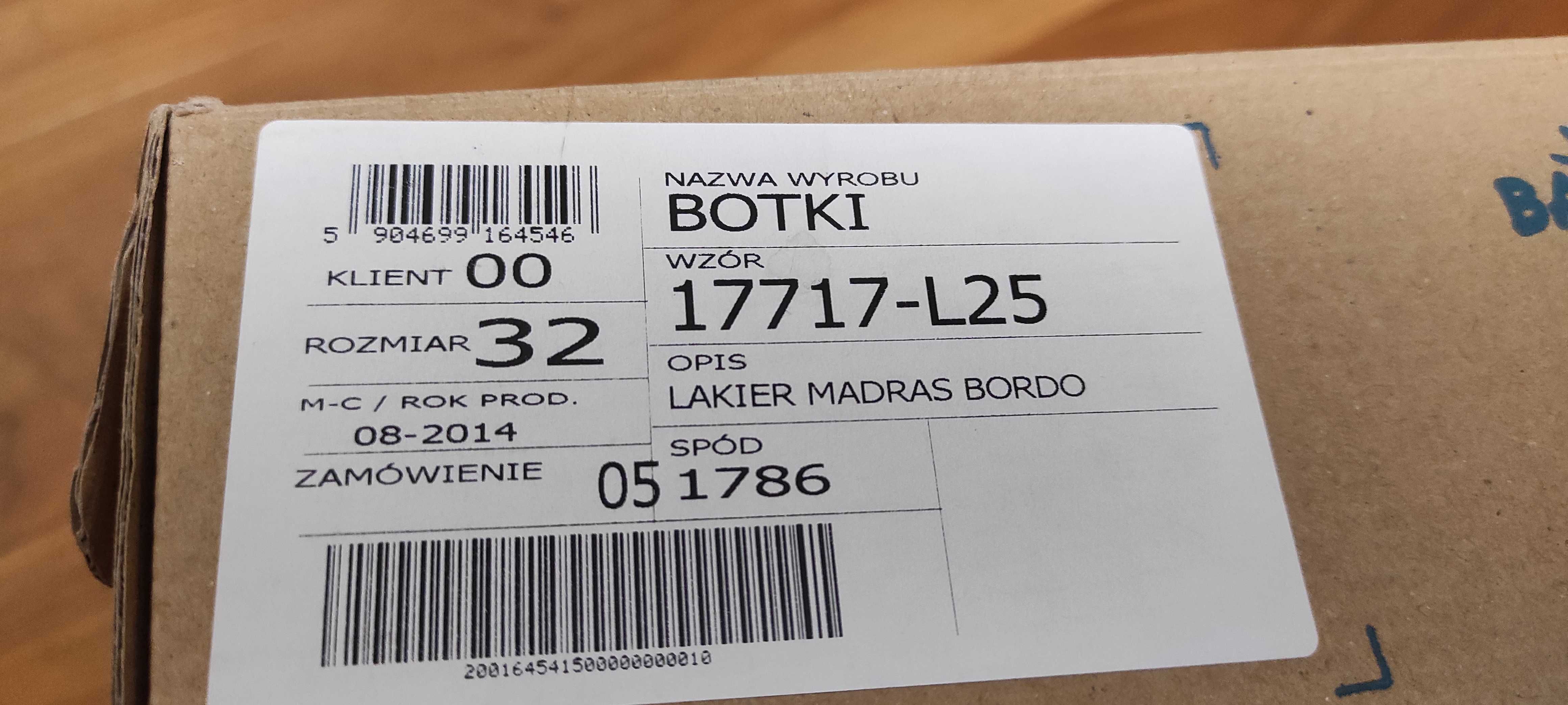 buty dla dziewczynki botki bordowe rozmiar 32 z firmy BARTEK