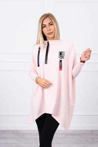 Bluza oversize z asymetrycznymi bokami pudrowy róż