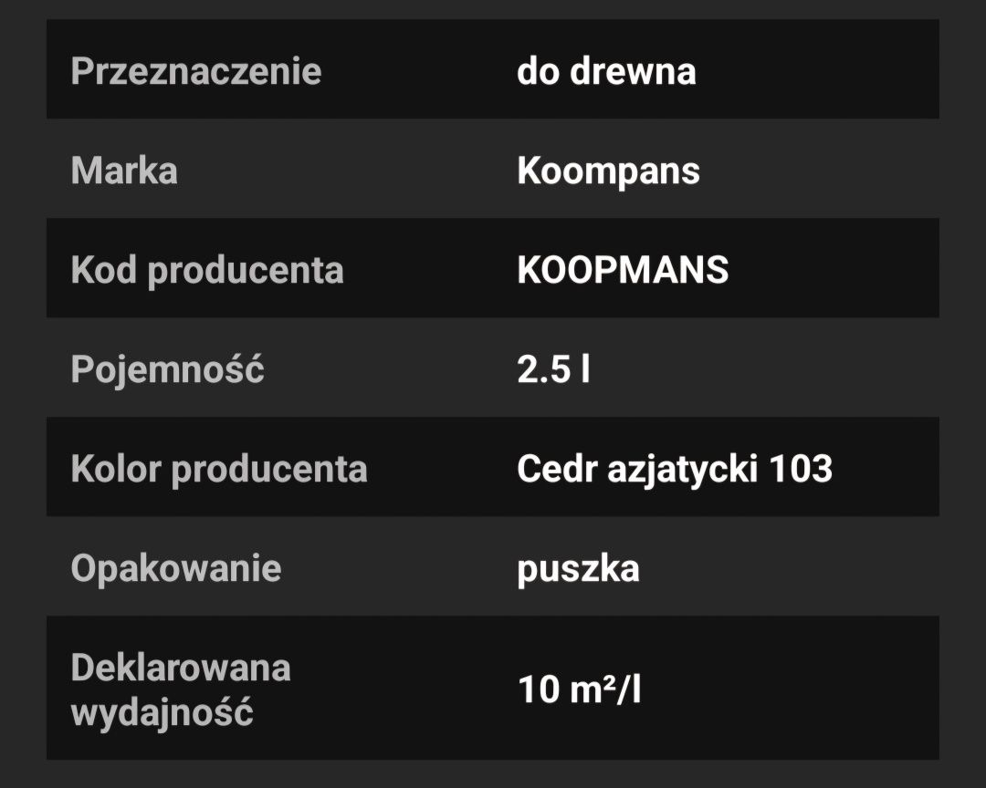 Olej impregnujacy do drewna Koopmans cedr azjatycki 103