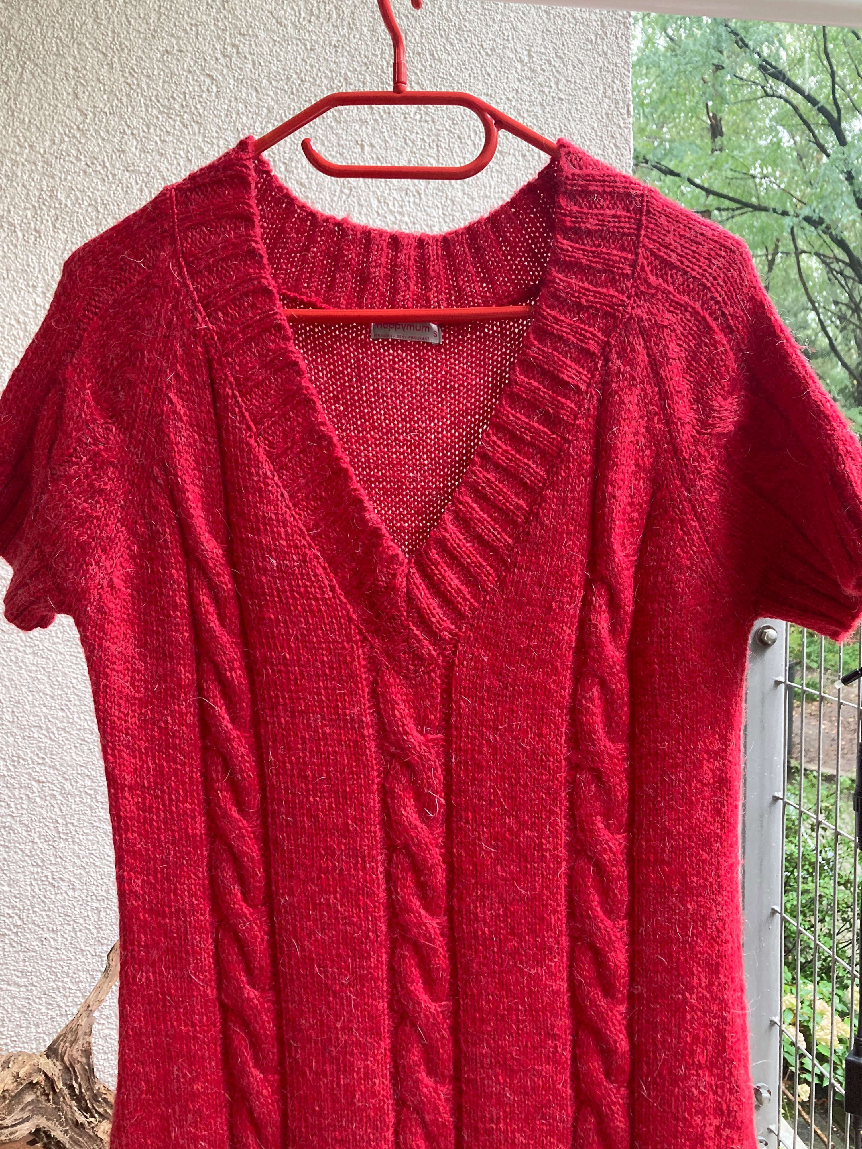 Długi sweter ciążowy Happymum S piękna perska czerwień idealny stan