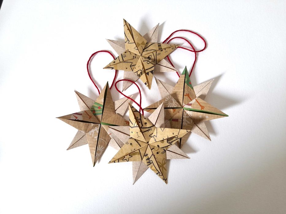 Enfeites para árvore de Natal, estrelas de oito pontas, decoração