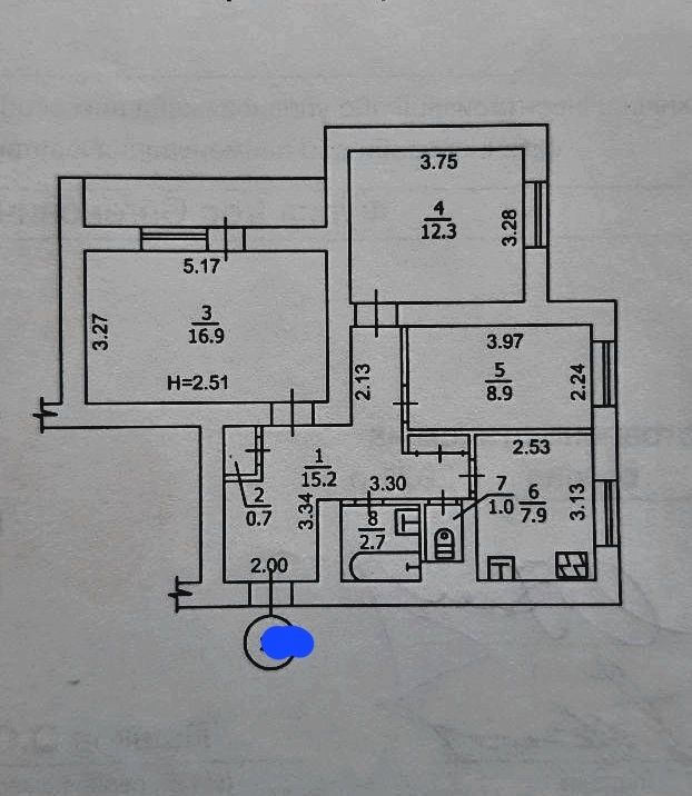 Продам трёхкомнатную квартиру,  Соломенский р-н,пр.Воздухофлотский 19