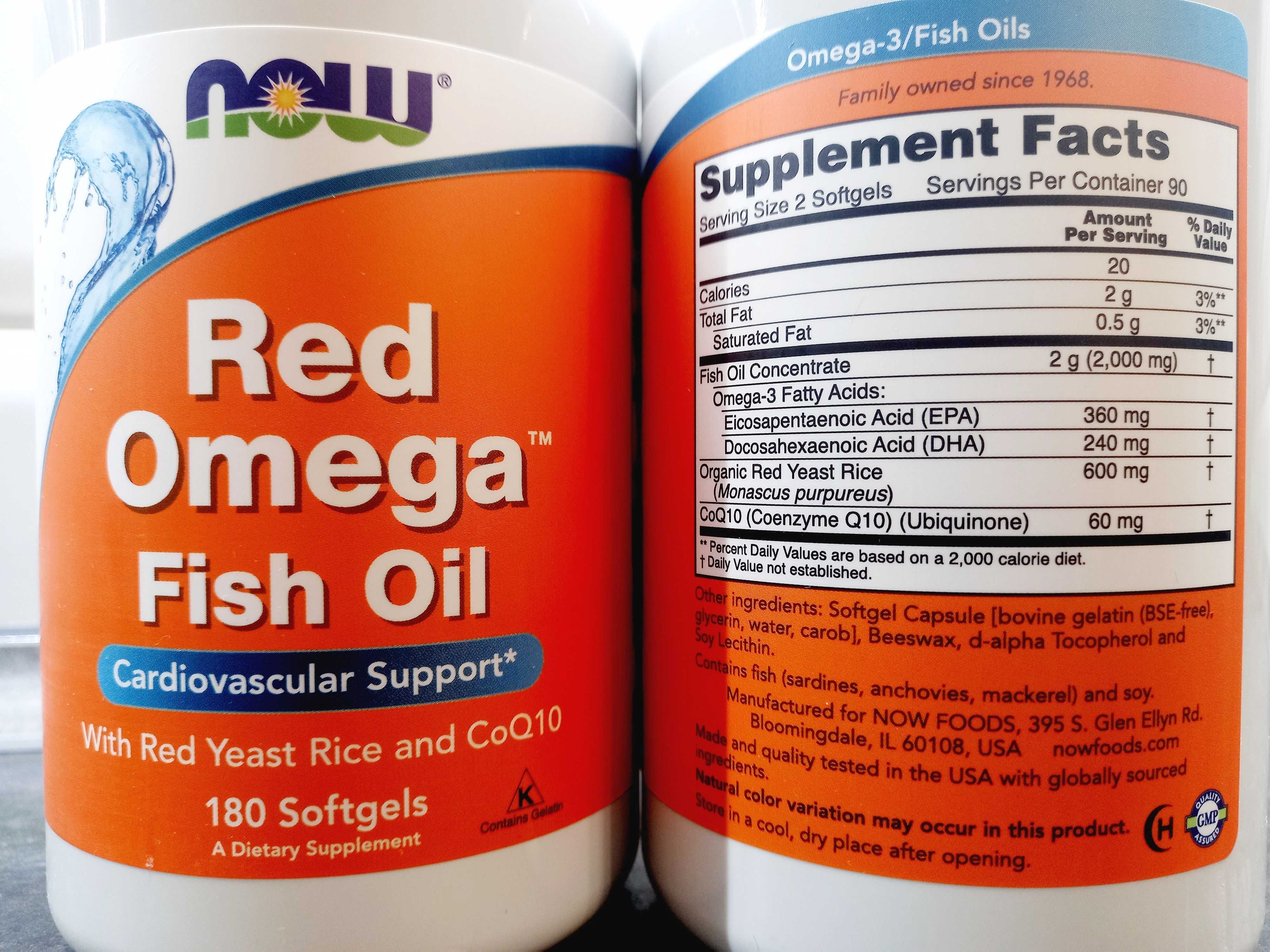 Now Foods, Red Omega (180 капс.), омега-3 + красный рис + коэнзим