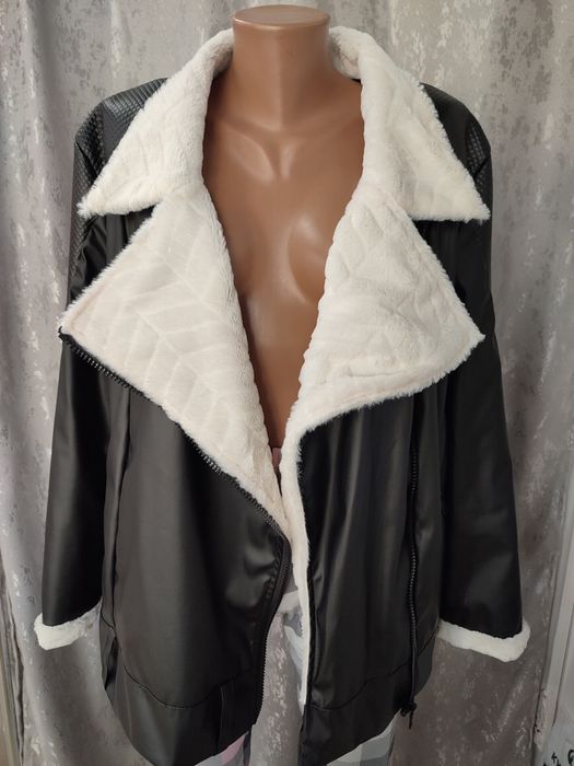 Косуха з екошкіри на флісі + махра Тедді