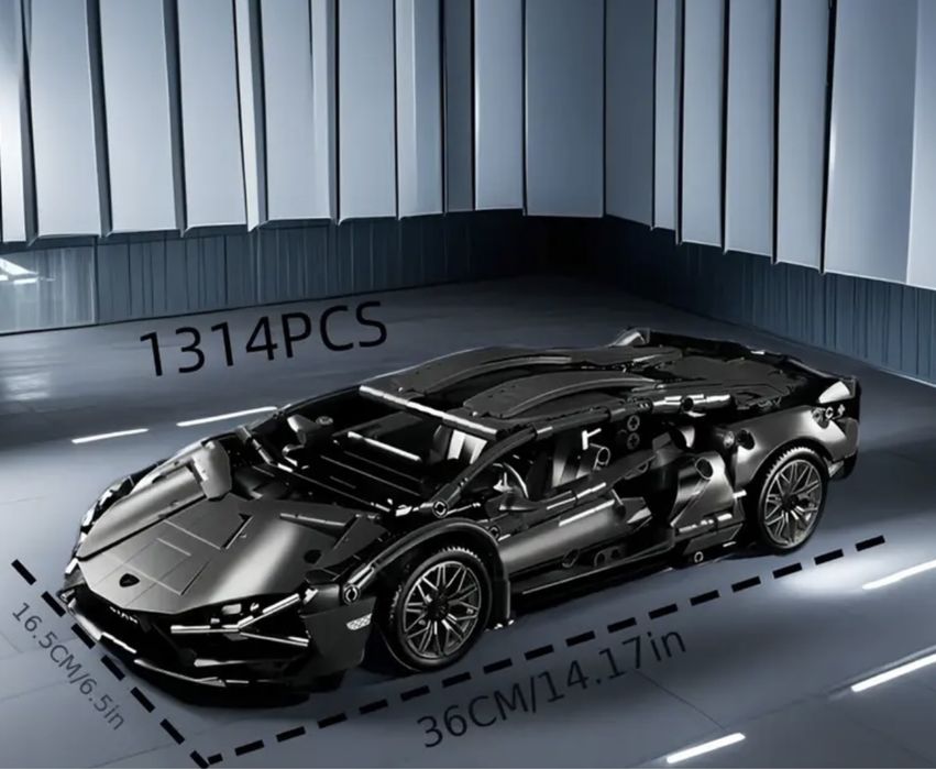 Контсруктор 1300 деталей спортивна машинка 36*17см lego technic черная