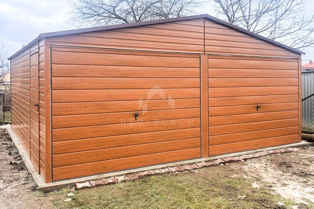 Garaż Blaszany 6X6M - 2X Brama - Drzwi - Drewnopodobny - Nb102