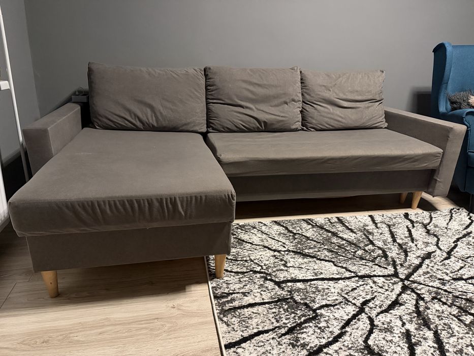 Narożnik z funkcją spania szary rozkładany prosty bok