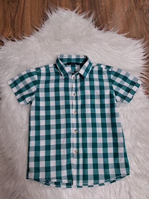 Piękna zielona koszula krótki rękaw krata 110 George