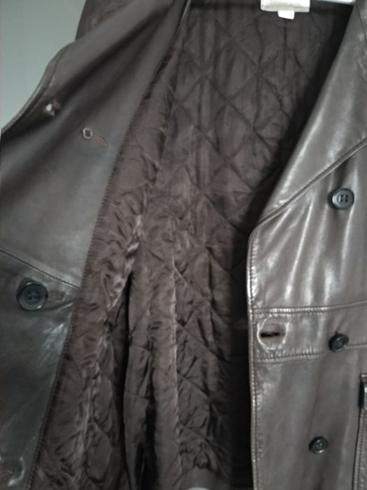 Кожаный пиджак от бренда Timberland, шоколадного цвета, размер М - L