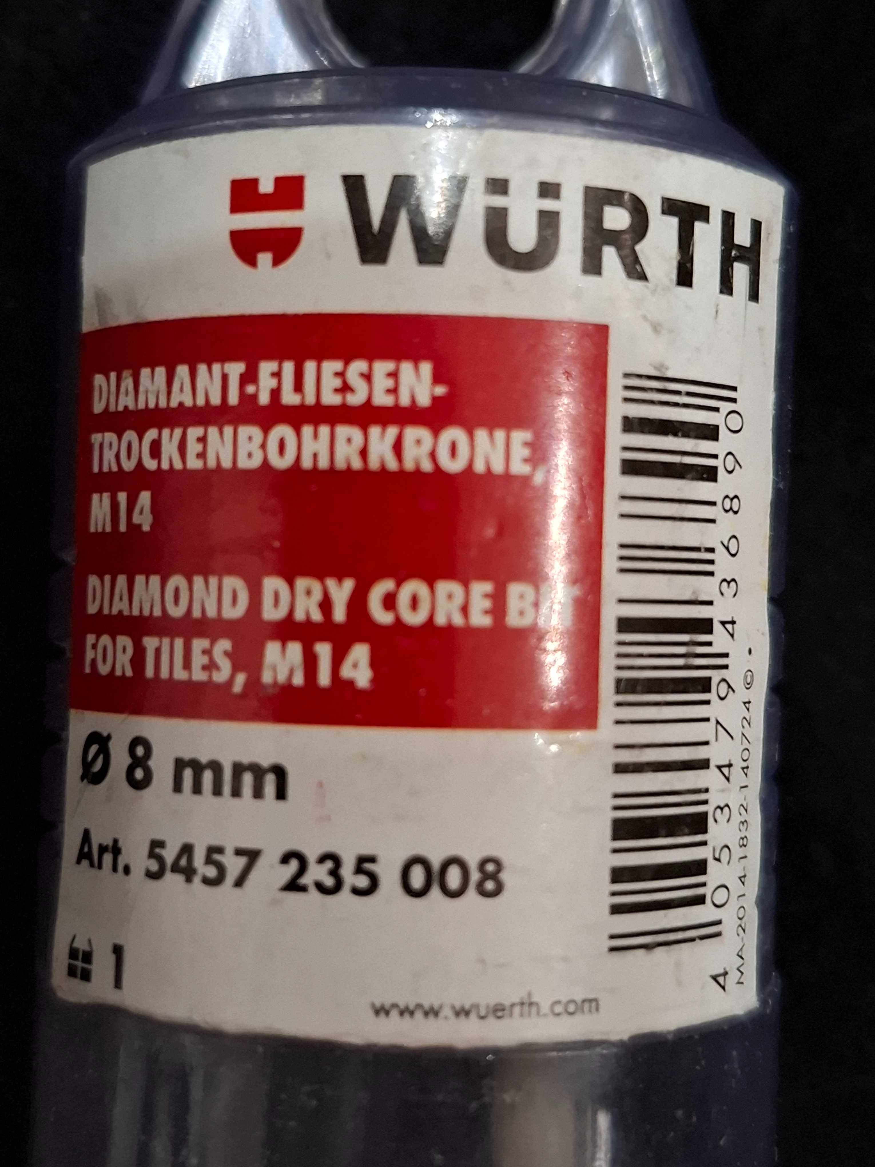 NOWE wiertło diamentowe koronowe Wurth 6mm i 8mm do płytek