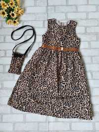 Нарядное платье на девочку леопардовым принтом и с сумочкой