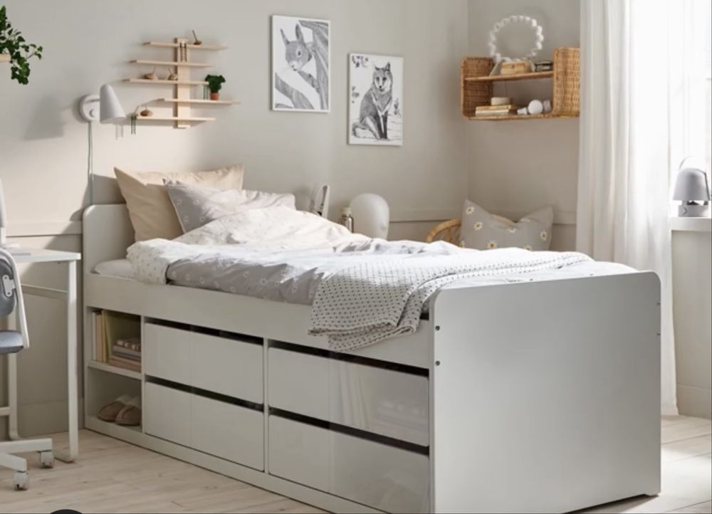 Cama solteiro com arrumação