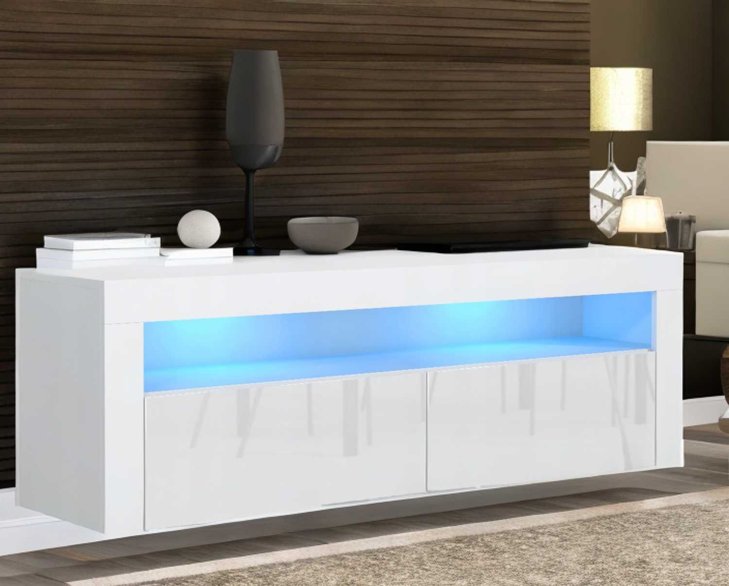 Profesjonalna KOMODA Stolik RTV Biały 130cm Połysk + Led (-20%)
