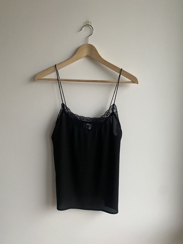 H&M czarny koronkowy top na cienkich ramiączkach S 36 jedwab koronka