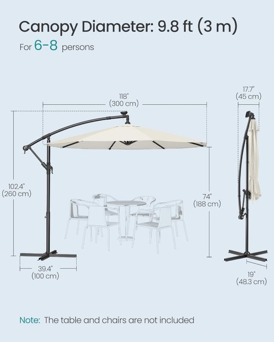 Beżowy Parasol Ogrodowy Songmics 3M Z Solarnymi Led Gpu118M01