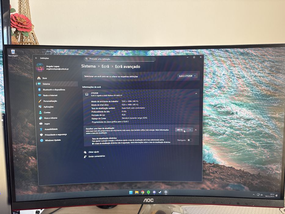 Monitor AOC 240hz 27" curvo