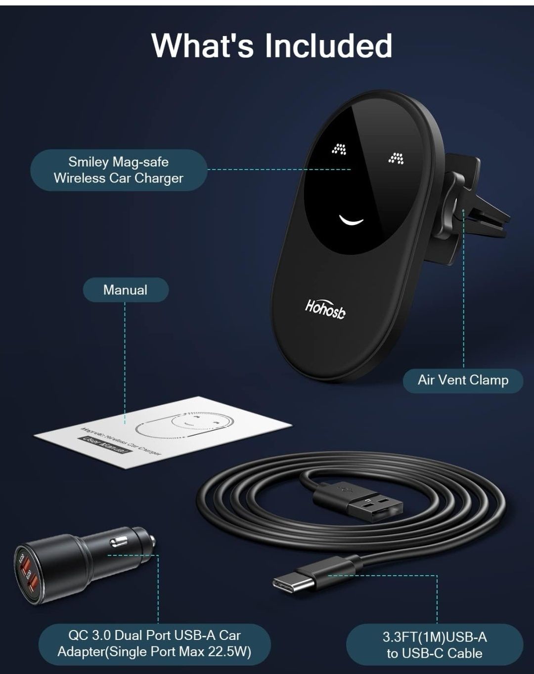 Car Charger, 15 W Max Bezprzewodowa ładowarka samochodowa
