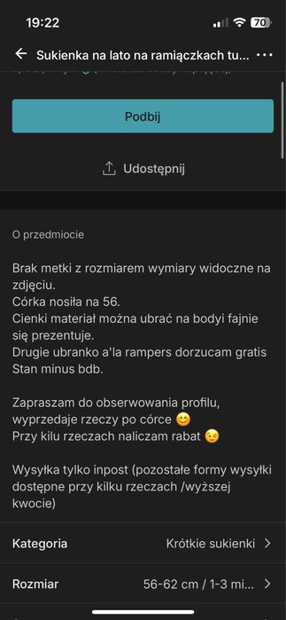 Sukienka tunika na ramiączkach na lato 50 56