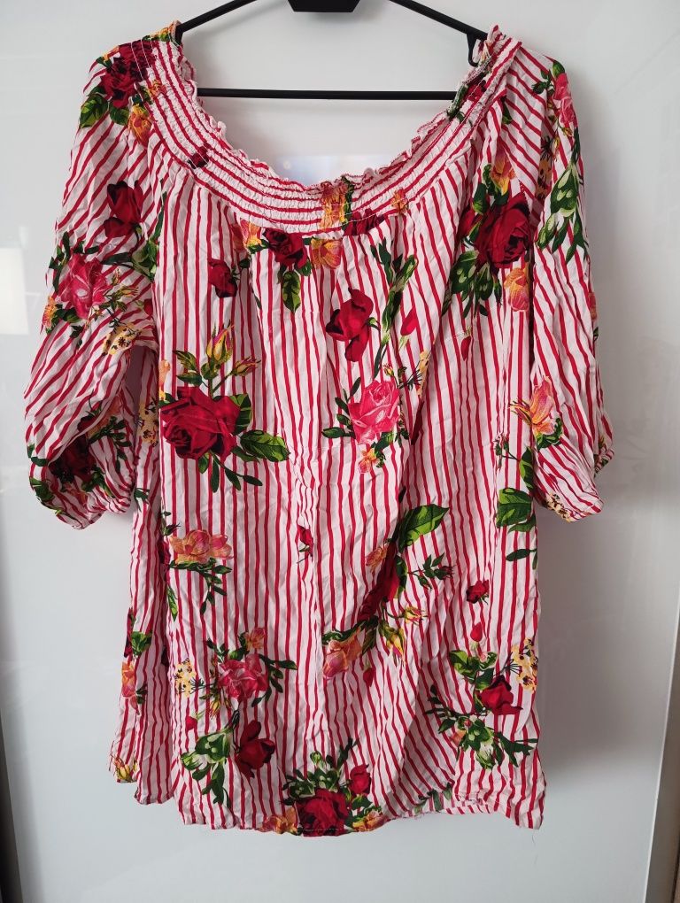 Piękna bluzka hiszpanka plus size 2xl 3xl oversize kwiaty do 128 biust