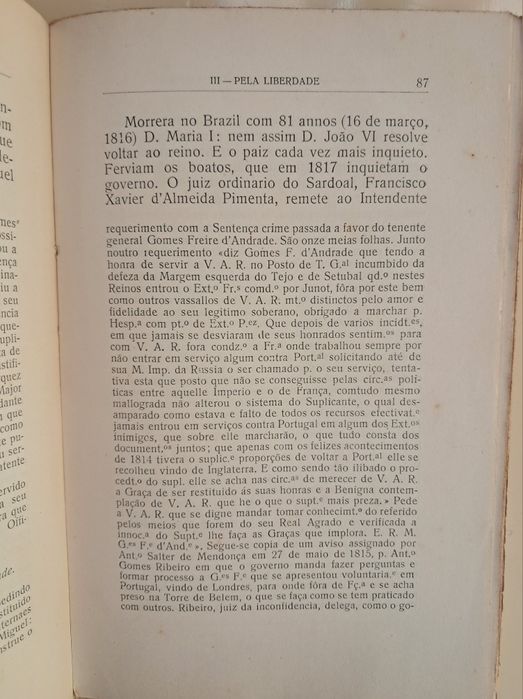 Livro de Raul Brandão "1817 a Conspiração de Gomes Freire" PORTES GRÁT