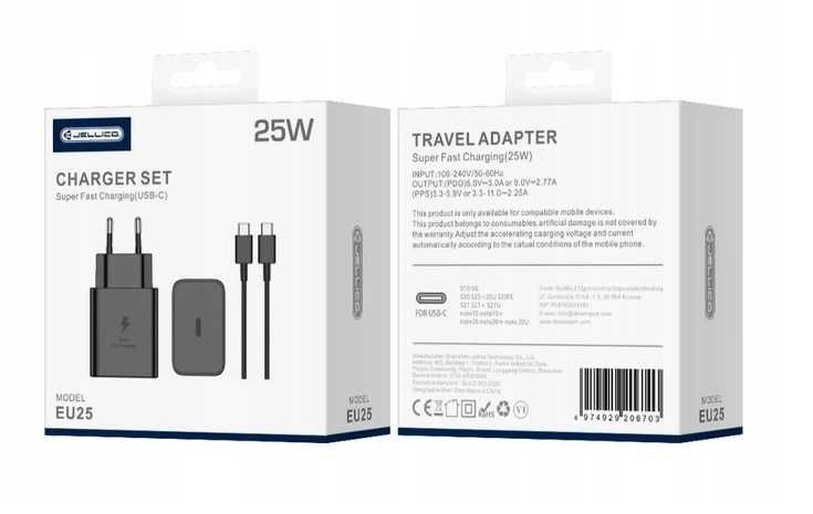 Ładowarka sieciowa PD 25W USB-C + Kabel USB typ C 1M JELLICO