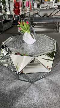 Stolik lustrzany diament krysztalki 90 cm w stylu Glamour
