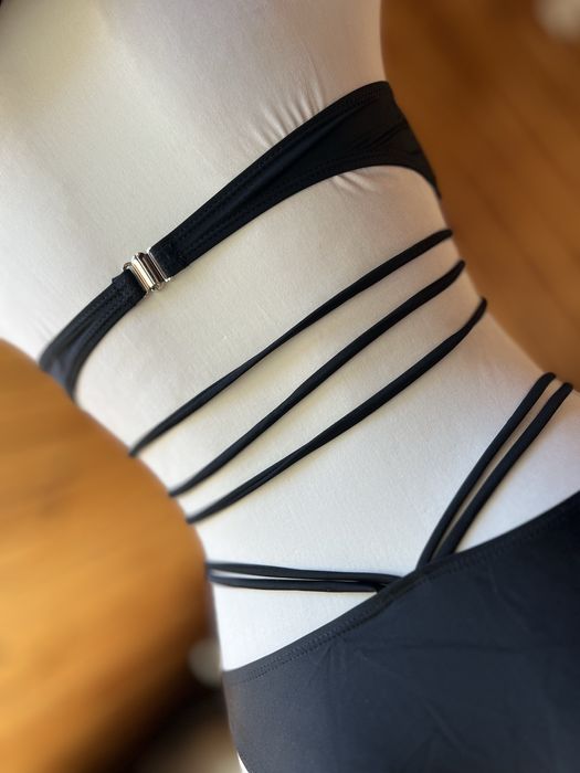 Nowy Strój kąpielowy czarny bikini dwuczęściowe paski M 38 złota