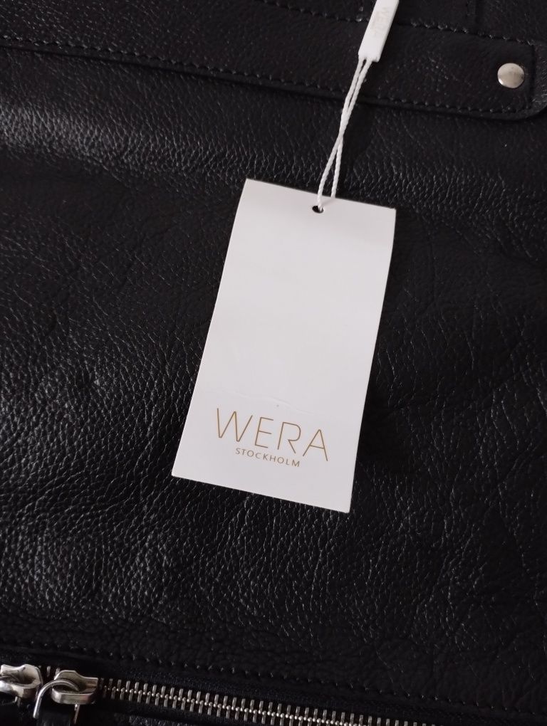 Nowa czarna duża pojemna skórzana torebka shopperka Wera Stockholm