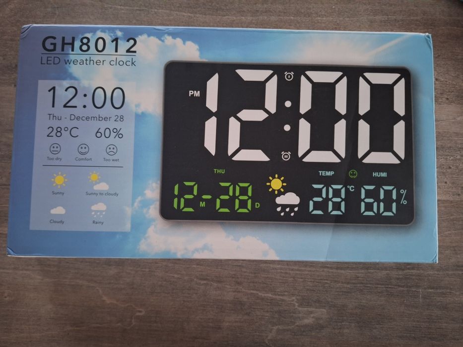 Zegar cyfrowy stacja pogodowa duży wyświetlacz z pilotem Nowy