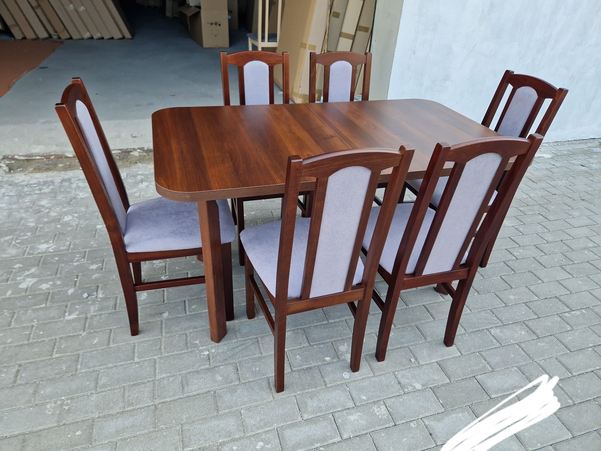 Nowe: Stół 80x140/180 + 6 krzeseł, orzech + szary, dostawa cała PL