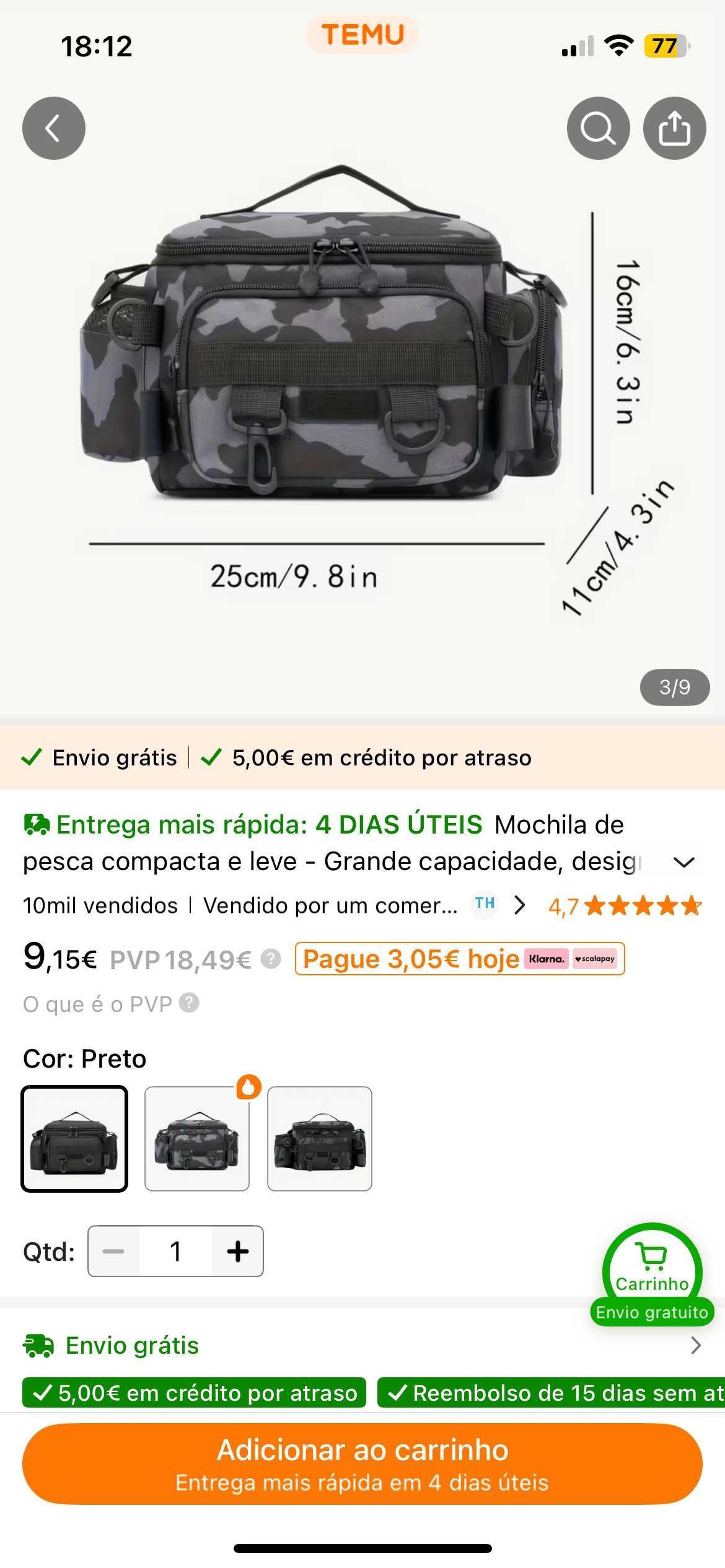 Saco para  pesca