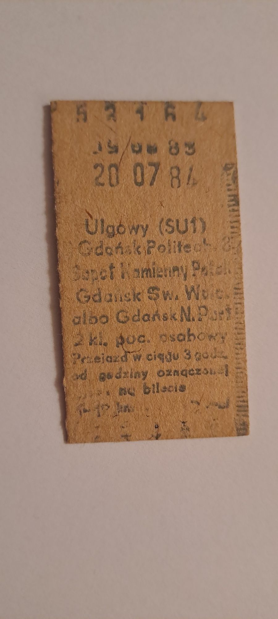 Bilet kartonikowy kolejowy PKP Gdańsk Politechnika - Sopot Kamienny P.