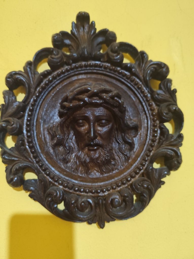 Quadro/figura/ antigo em madeira Jesus