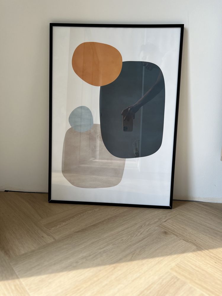 DESENIO geometeic plakat obraz abstract musztardowo szary 50x60 xl